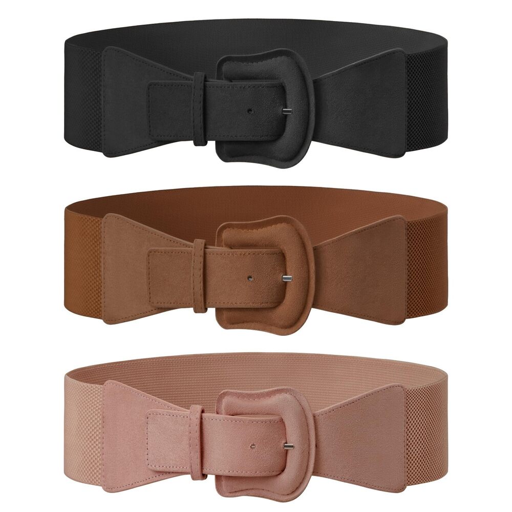 3782 3 Pack Suede Womens Elastic Wide Belts For Dresses Fashion